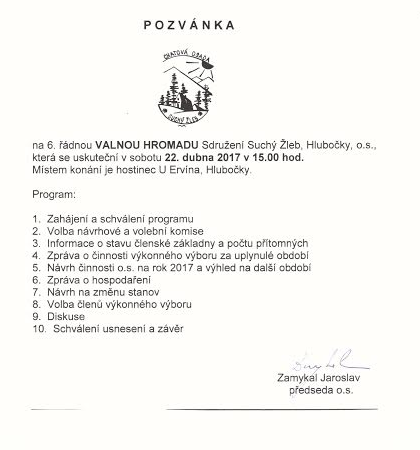Pozvánka na 6. řádnou valnou hromadu Pozvánka na 6. řádnou valnou hromadu